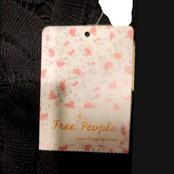 Free People Wild Thing Crochet Knit Black Mini Dress sz S Open Back Long Sleeve - Picture 14 of 15